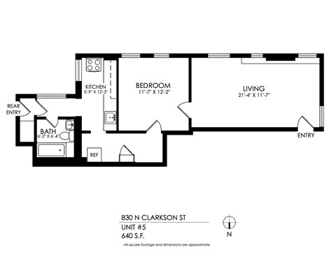 Floor plan for 1 bed, 1 bath, 520 sqft